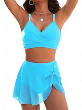 זול סטים של ביקיני-בגדי ריקוד נשים בגדי ים ביקיני 2 חתיכות חצאית בגד ים רזה גב חשוף חופשה בגדי חוף צבע אחיד צווארון V ללא שרוולים בגדי ים