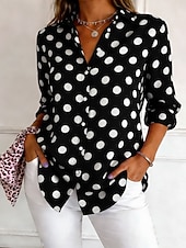 cheap Stripe&amp;Geometric Blouses-Women's Shirt Button Down Shirt Casual Shirt Beach Shirt Print Graphic Polka Dot Stylish Classic Casual Long Sleeve Shirt Collar Regular Tops Daily Holiday Going out Blue Black Wine Spring Fall