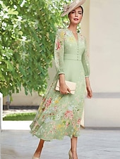 economico Lunghezza alla caviglia-Linea ad A Lunghezza al pavimento Vestito da Festa Abito da Cocktail Abito da invitata a nozze Abito da cerimonia per signora Manica Lunga Scollo a V Elegante Semplice Minimalista Formale Ospite di