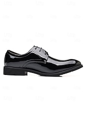abordables Zapatos Derby-Zapatos de vestir de charol marrón brillante para hombre, elegantes zapatos formales para bodas, ideales para novios, padrinos de boda e invitados a la boda, cómodos y elegantes para ocasiones formales de boda.