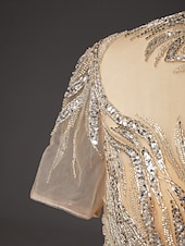  Sirena Tromba Strascico a Terra Abito da Ballo Vestito da Festa Abito Formale Abito da Sera Elegante Festa Scintillante Manica Corta Collo Alto Balli di fine anno Matrimonio con Pizzo Paillettes