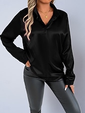 economico Bluse Semplici-Per donna Camicia Camicia in raso Camicia casual Blusa Bottoni Semplice Elegante Essenziale Classico Manica Lunga Colletto a Camicia Top Regolari Quotidiano Ferie Uscire Nero Bianco Rosso Blu Reale