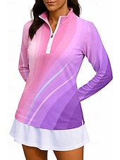 voordelige Dameshirt-Dames Verloop Gestreept Hemd Sportshirt Wandelen poloshirt Tennisshirt Lange mouw Vetoketju Bloemig UPF50+ UV-bestendig Hoge Elasticiteit Vochtregelerend Ademend Volleybal Tennis Golf Opstaand Rits