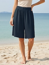 billige Bunner-Dame Bukser med linfølelse Capri-bukser Shorts Sommershorts Ferie Grunnleggende Fritid Knelengde Middels midje عادي Elastisk midje Komfort Pustende Uelastisk Daglig utendørs Feriereise Svart Rød