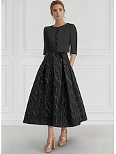 Недорогие Комплекты платьев для мам-А-силуэт Ниже колена Свадебное платье для гостей Платье для матери невесты Без рукавов Рукав 3/4 Квадратный вырез Элегантный стиль Вечеринка в саду Свадьба Официальные Стретч-креп с Карман