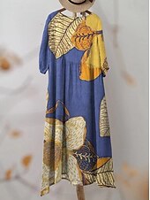 Χαμηλού Κόστους Floral φορέματα-Γυναικείο Μακρύ Φόρεμα Λινάρι Τόσο Αναπνεύσιμη Ελαφριά Σαλοπέτα Άμεσου Στυλ Καλοκαιρινό Φόρεμα Διακοπών Καθημερινό Μποχό Παραλία Διακοπές 3/4 Μανίκι Λαιμός Φαρέτρα