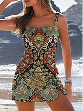  Mujer Bañadores Una pieza Falda Traje de baño Elegante Vacaciones Graphic Geométrico Sin Mangas Trajes de baño