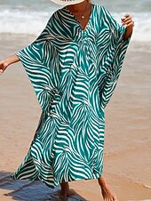 tanie Sukienki w paski i geometryczne-Damskie Sukienka maxi sukienka plażowa Codzienne sukienki Sukienka Boho Cover Up Elegancja Moda Nowoczesny Na zewnątrz Plaża Urlop Luźna Prążki Krótki rękaw W serek Niebieski Czarny Biały Rumiany róż