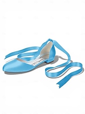 baratos Dama de honra-Sapatilhas femininas multicoloridas de cetim com amarração no tornozelo, elegantes sapatos de bico fino para damas de honra em casamentos ao ar livre no gramado.