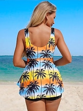 economico Tankini-Per donna Costumi da bagno Tankini Due pezzi Shorts Costume da bagno Vita alta Snello Vacanza Abbigliamento da Spiaggia Grafico Tropicale Scollo a V Senza Maniche Costumi da bagno