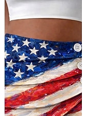  Pantaloncini chino da donna per il giorno dell'indipendenza americana, pantaloncini a farfalla, pantaloni corti vintage alla moda, a vita alta, con stampa della bandiera americana, microelastici, per tutti i giorni, all'aperto, blu, rosso, estate, primave