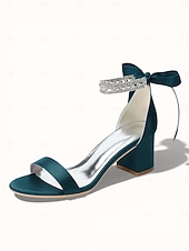 economico sposa-sandali da donna con tacco a blocco color argento, scarpe da sposa aperte con cinturino alla caviglia in cristallo per matrimoni in chiesa