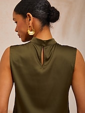 halpa Taide ja Suunnittelu Paidat-Havaijilainen palmunvärinen silkkinen satiinitoppi