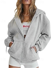 Недорогие Толстовки и Кофты-Женская объемная толстовка на молнии с длинными рукавами, повседневная толстовка с капюшоном и карманами для повседневной носки, несколько цветов.