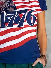  Giorno dell'Indipendenza Americana Per donna Maglietta Stampato Grafico Bandiera Americana Elegante Classico Casual Manica Corta Girocollo Top Regolari Quotidiano Sportivo Uscire Blu marino Blu Reale