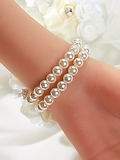 abordables Boda ACC-Ramillete de muñeca de rosas para mujer, flor de cinta de poliéster con pulsera elástica de perlas falsas, varios colores, accesorio elegante para damas de honor y novias para bodas, bailes de graduación y eventos formales.