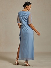  Naisten Maksimekko Kotelomekko Tyylikäs Laskostettu Yhtenäinen väri Lyhythihainen Pitkähihainen V kaula-aukko Pölyinen sininen