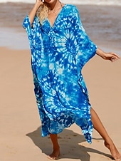 tanie Sukienki w paski i geometryczne-Damskie Sukienka maxi sukienka plażowa Codzienne sukienki Sukienka Boho Cover Up Elegancja Moda Nowoczesny Na zewnątrz Plaża Urlop Luźna Prążki Krótki rękaw W serek Niebieski Czarny Biały Rumiany róż