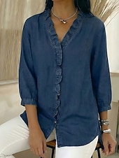 economico Bluse Semplici-Per donna Camicia Estiva Camicia casual Blusa Volant Tinta unica Vacanza Vintage Elegante Manica 3/4 Scollo a V Top Regolari Quotidiano All'aperto Ferie Blu Nero Blu marino Albicocca Grigio Primavera