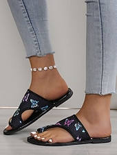 cheap Slide Sandals-Women's White Butterfly Print Flat Slide Sandals – Casual Summer Style, Lightweight Comfort for Ladies, Beach, Vacation, Garden &amp; Daily Wear