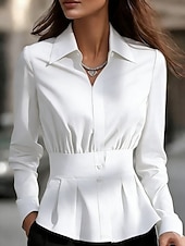 economico Bluse Semplici-Per donna Camicia popover Camicia casual Blusa Bottoni Tinta unica Elegante Formale Manica Lunga Collo ripiegato Top Regolari Quotidiano Lavoro Ferie Nero Bianco Blu marino Marrone Primavera Autunno