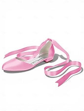baratos Dama de honra-Sapatilhas femininas multicoloridas de cetim com amarração no tornozelo, elegantes sapatos de bico fino para damas de honra em casamentos ao ar livre no gramado.