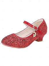 ieftine Copii și fetița cu flori-Pantofi Mary Jane cu sclipici pentru fetițe, cu toc jos, față strălucitoare și curea cu cataramă sigură, pantofi eleganți în stil prințesă pentru fete, pantofi perfecți pentru fetițe de nuntă și