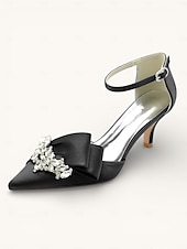 abordables novia-Elegantes zapatos de novia de satén con detalle de diamantes de imitación para mujer: punta puntiaguda, tacón bajo, tira al tobillo y varios colores.