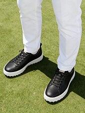 levne Pánské golfové boty-Pánské bílé golfové boty, čistý šněrovací design, lehká polstrovaná podrážka, klasický sportovní styl pro golfová hřiště a outdoorové nošení