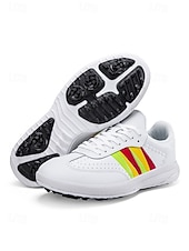 cheap Men's Golf Shoes-Men's White Golf Sneakers, Athletic Lace-Up Design with Color Stripe Detail, Shock-Absorbing Sole, Modern Sport Style for Golf Courses