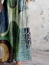 economico Abiti Floreali Stampati-Per donna Abito Midi Abito Camicia Vestito Casual Abito Boho Moda Classico Moderno Quotidiano All'aperto Vacanza Vestibilità regolare Geometrico Manica Lunga Scollo a V Verde Estate Primavera Autunno