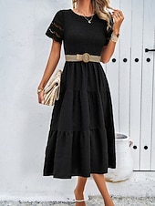 economico Vestito bianco-Per donna Abito Midi Abito a trapezio Abito Estivo Casual Quotidiano Vestibilità regolare Semplice Manica Corta Girocollo Nero Bianco Marrone Verde Estate Primavera