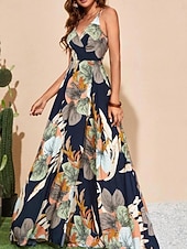 tanie Sukienki kwiatowe na co dzień-Damskie Sukienka maxi Codzienne sukienki Sukienka w kwiatki Sukienka na ramiączkach Elegancja Moda Nowoczesny Na zewnątrz Urlop Wyjściowe Regularny Kwiaty Bez rękawów W serek Biały Lato Wiosna