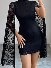 economico miniabito nero-Per donna Abito Lungo Maxi Abito Mini Abito Abito nero Abito in Pizzo Vestito Casual Elegante Moda Moderno Quotidiano Vacanza Uscire Vestibilità regolare Floreale Semplice Manica Lunga Collo alla