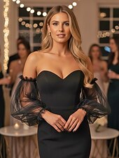 baratos Casamento ACC-Luvas femininas de tule com mangas bufantes – nas cores preto e branco, em tecido de malha macio e elegante, perfeitas para casamentos, festas e eventos noturnos.