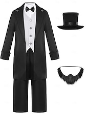  Set 250e anniversaire des États-Unis Rétro Vintage Médiéval Tenues Manches longues Lincoln Déguisement Garçons Costume de Carnaval Carnaval Jour de l'indépendance Mascarade 4 juillet Enfant Costume