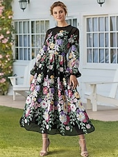 ieftine Lungimea gleznei-Linia -A Rochii Lungime Gleznă Rochie de petrecere Rochie de Cocktail Rochie pentru invitata de nunta Rochie Mama Miresei Manșon Lung Manșon Jumate Stil Nautic Elegant Epocă Oficial Dantelă Tulle cu