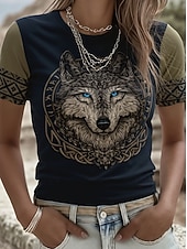 economico Maglietta Animali-Per donna Maglietta Stampato Grafico Animale Vintage Elegante Classico Manica Corta Girocollo Top Regolari Quotidiano Weekend Nero Bianco Oro Estate Primavera Autunno