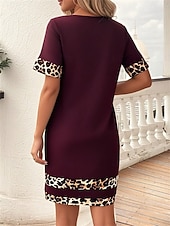 cheap Plain Dress-Women's Knee Length Dress Casual Dress Sheath Dress Print Dress Fashion Modern Daily Outdoor Vacation Regular Fit Leopard Short Sleeve Crew Neck Blue Black Wine Summer Spring