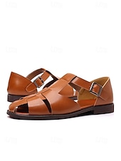 economico sandali-sandali da uomo in similpelle marrone con cinturini, design aperto traspirante, suola leggera e comoda, stile rilassato per matrimoni in spiaggia e occasioni estive