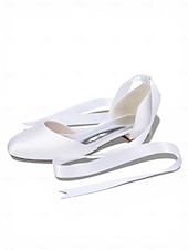 baratos Dama de honra-Sapatilhas femininas multicoloridas de cetim com amarração no tornozelo, elegantes sapatos de bico fino para damas de honra em casamentos ao ar livre no gramado.