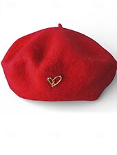 tanie Walentynki-damski beret w kształcie serca, wykonany z imitacji wełny, dostępny w wielu kolorach, idealny na prezent walentynkowy i do noszenia na co dzień