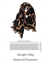 abordables Bufandas de mujer-Elegante bufanda geométrica de poliéster para mujer, elegante chal negro y marrón para desplazamientos y uso diario informal, suave y ligero, ideal para la oficina y viajes, accesorio versátil para todas las estaciones.