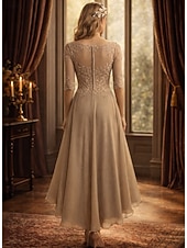 preiswerte Knöchellänge-A-Linie Bodenlang Partykleid Cocktailkleid Kleid für Hochzeitsgäste Brautmutterkleid Halbarm Rundhalsausschnitt Elegant Formell Hochzeitsgast Formeller Abend Chiffon mit Einfarbig