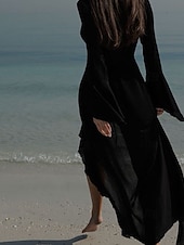 levne Plážové šaty-Dámské Plavky Přehozy Plavky Volány prázdniny Oblečení na pláž Bez vzoru Do V Dlouhý rukáv Plavky