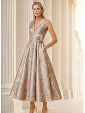 economico Abiti da cocktail-Linea ad A Lunghezza alla caviglia Abiti da Cocktail Abiti da festa Elegante Vintage Senza Maniche Scollo a V Matrimonio Formale Nylon con Tasca