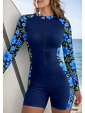 economico Rash Guards Interi-Per donna Top sottomuta Costume da bagno Costumi da bagno sportivi Floreale Tropicale Con zip Imbottitura rimovibile Cerniera Frontale Protezione Solare UV UPF50+ Ultra Leggero (UL) Manica Lunga