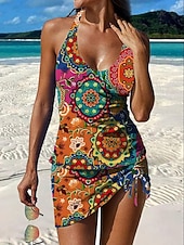 billige Tankinier-Dame Badetøy Tankini Skjørt Badedrakt Halter Elegant Ferie Grafisk Geometrisk V-hals Ermeløs Badedrakter