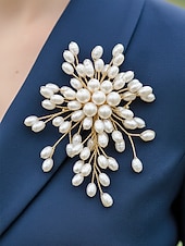 voordelige Huwelijk ACC-Damesbroche van imitatieparels, elegant bloemmotief met goudkleurige accenten, perfect voor bruiloften, feesten en formele gelegenheden, bruidsaccessoires en avondkleding.