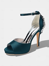 preiswerte Braut-Elegante Brautsandalen aus elfenbeinfarbenem Satin mit Knöchelriemen und Kristallverzierung an der Ferse – perfekt für eine Hochzeit in der Stadt.